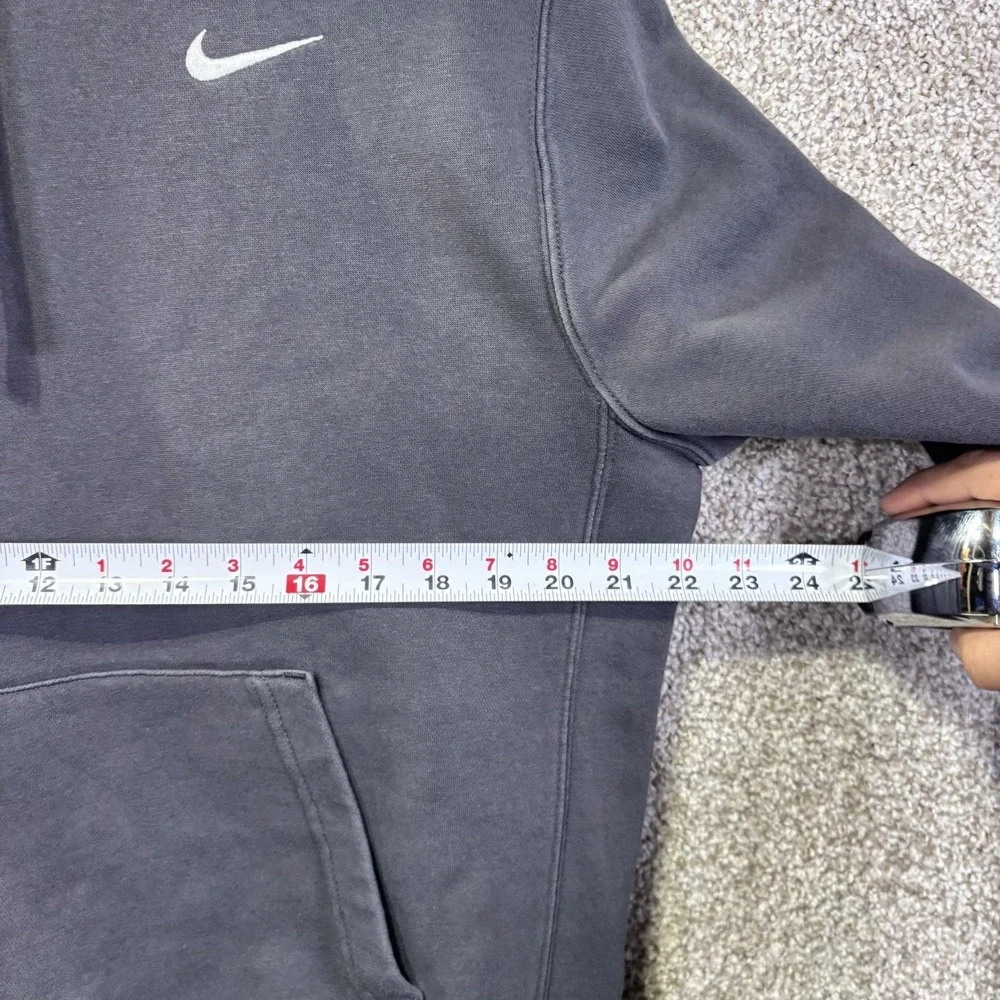 Nike Hoodie Mens Medium Gray Pullover Fleece Swoosh Logo Sweatshirt Casual - Picture 5 of 7